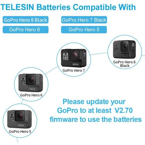  TELESIN 2-Pack Batteries and 3-Channel USB Battery Quick Charger with Type-C Cord for GoPro Hero 8 Black, Hero 7 Black, Hero 6, Hero 5 Black, Fully Compatible with Go Pro Original