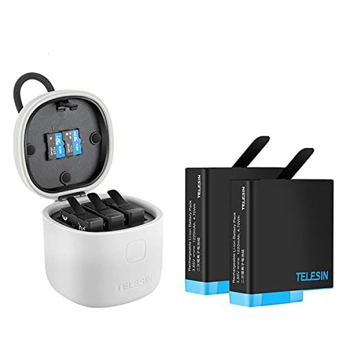  TELESIN Allin Box Charger & SD Card Reader Kit - Triple Charger,for GoPro Hero8 Black/Hero 5/6 / 7 Black 2018 with 2 Replacement Batteries