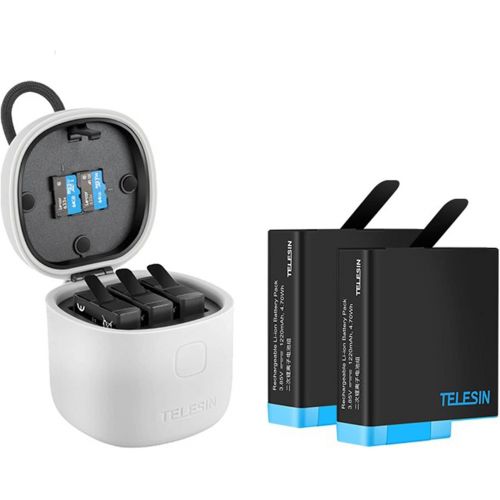  TELESIN Allin Box Charger & SD Card Reader Kit - Triple Charger,for GoPro Hero8 Black/Hero 5/6 / 7 Black 2018 with 2 Replacement Batteries