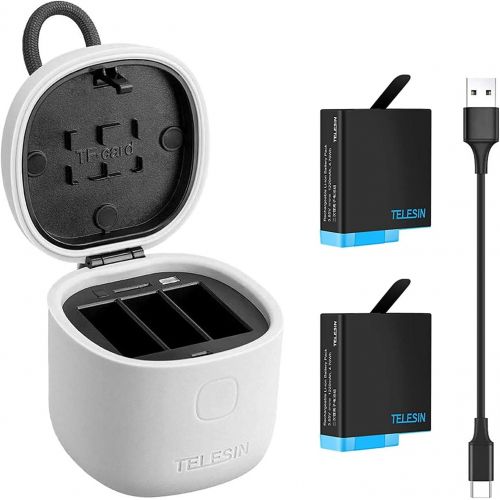  TELESIN Allin Box Charger & SD Card Reader Kit - Triple Charger,for GoPro Hero8 Black/Hero 5/6 / 7 Black 2018 with 2 Replacement Batteries