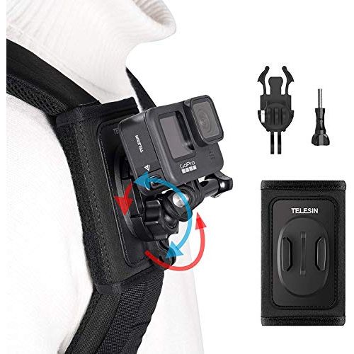  TELESIN Bag Backpack Shoulder Strap Mount with Adjustable Pad J Hook Holder Attach Clip Mount for GoPro Max Hero 10 9 8 7 6 5 DJI Action 2 Pocket 2 Insta360 Accessories (360 Rotati