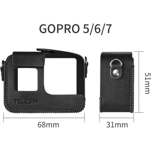  TELESIN PU Leather Case for GoPro Hero 8 for Hero 5 6 7 Black Frame Cover Mini Protector Black Brown with Long Strap Accessories (for Hero7/6/5, Brown)