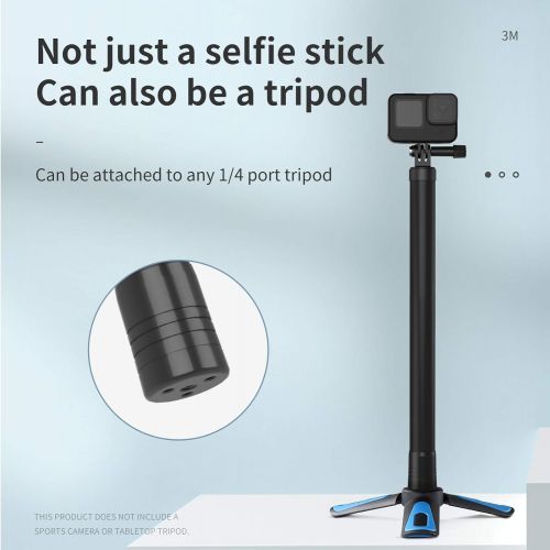  [아마존베스트]TELESIN 118/3 Meters Ultra Long Selfie Stick for GoPro Max Hero 9 8 7 6 5 4 3+, Insta 360 One R One X, DJI Osmo Action, Extendable at 6 Lengths Carbon Fiber Lightweight Pole Monopo