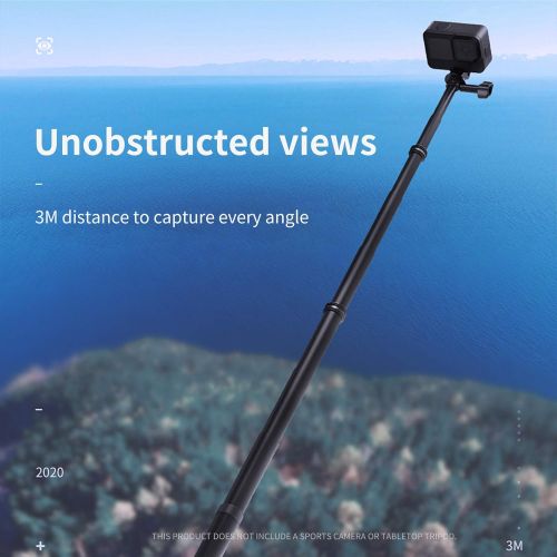  [아마존베스트]TELESIN 118/3 Meters Ultra Long Selfie Stick for GoPro Max Hero 9 8 7 6 5 4 3+, Insta 360 One R One X, DJI Osmo Action, Extendable at 6 Lengths Carbon Fiber Lightweight Pole Monopo