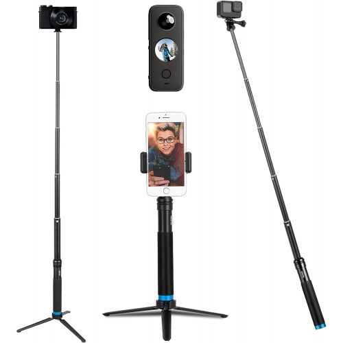  [아마존베스트]TELESIN 35.5 Selfie Stick Monopod Compatible with GoPro, Selfie Pole with Strong Tripod Mount Adapter and Cellphone & Digital Compacts for Hero 9 8 7 6 5 4 3+, Insta 360 One R, DJI