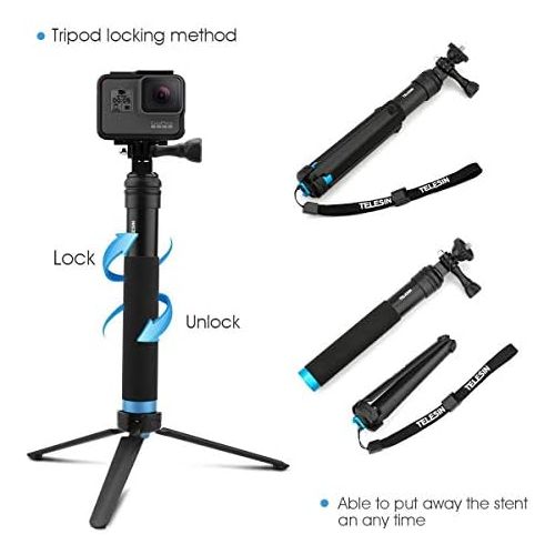  [아마존베스트]Telesin 6-in-1 Aluminium Alloy Handheld Expandable Bag Purse Size Monopod Selfie Stick with Tripod Mount & Phone Clip for Apple, Android Smartphones, Gopro Camera