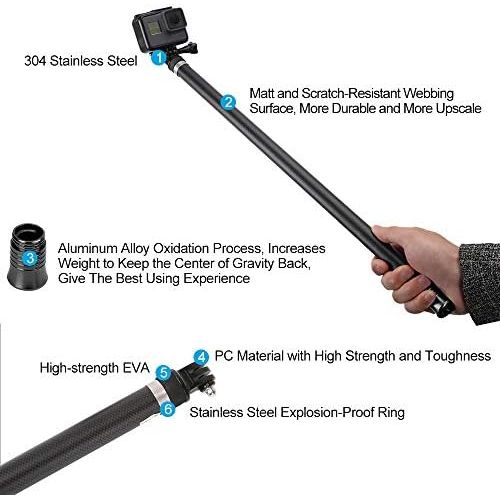  [아마존베스트]TELESIN Ultra langer Selfie-Stick fuer GoPro Hero, DJI OSMO Action-Kamera, ausziehbar auf 3 Langen, 55,9 cm, 119,9 cm, 269,2 cm, Kohlefaser, leichtes Einbeinstativ