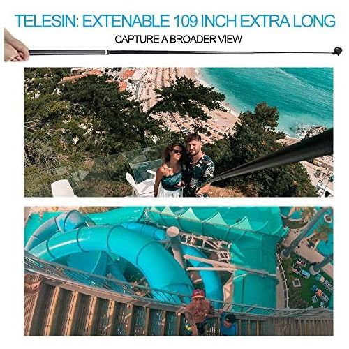  [아마존베스트]TELESIN Ultra langer Selfie-Stick fuer GoPro Hero, DJI OSMO Action-Kamera, ausziehbar auf 3 Langen, 55,9 cm, 119,9 cm, 269,2 cm, Kohlefaser, leichtes Einbeinstativ