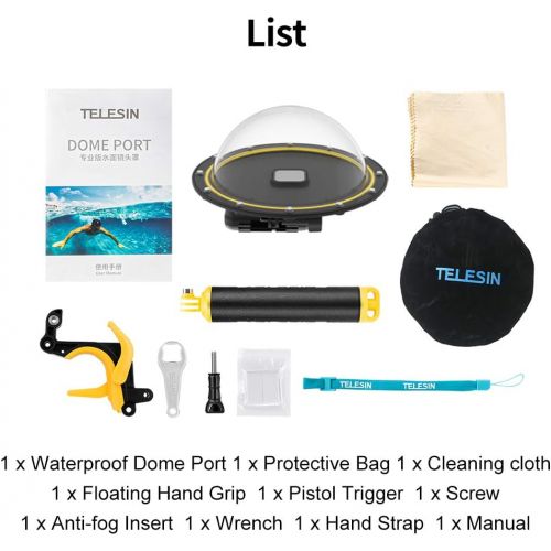  TELESIN 6Dome Port Camera Lens Transparent Cover for GoPro Hero 6 Hero 5 Black HERO 2018, with Waterproof Housing Case Pistol Trigger Floating Hand Grip, Underwater Diving Photogra