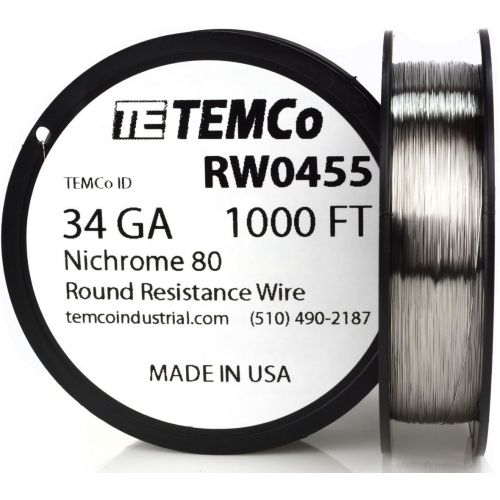  Temco TEMCo Nichrome 80 series wire 34 Gauge 1000 FT Resistance AWG ga