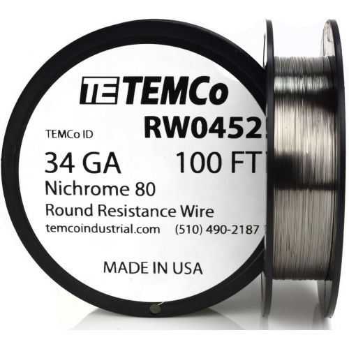  Temco TEMCo Nichrome 80 series wire 34 Gauge 1000 FT Resistance AWG ga