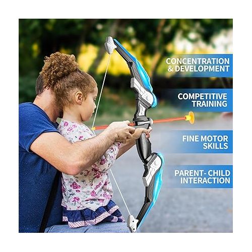  TEMI 2 Pack Archery Set - Includes 2 Bows, 20 Suction Cup Arrows & 2 Quivers & Standing Target, Outdoor Light Up Toys for Kids Boys Girls