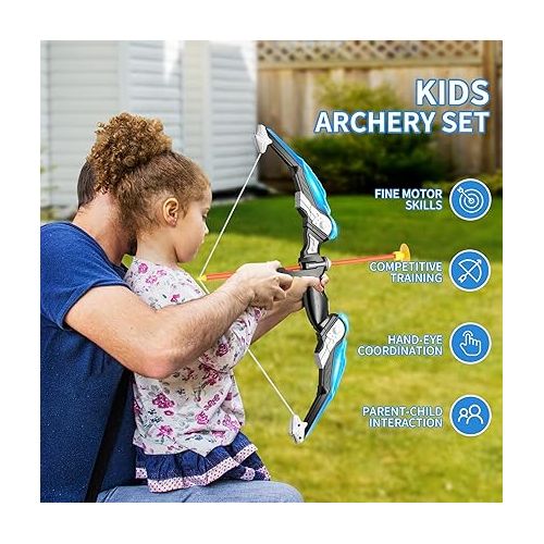  TEMI 2 Pack Archery Set - Includes 2 Bows, 20 Suction Cup Arrows & 2 Quivers & Standing Target, Outdoor Light Up Toys for Kids Boys Girls