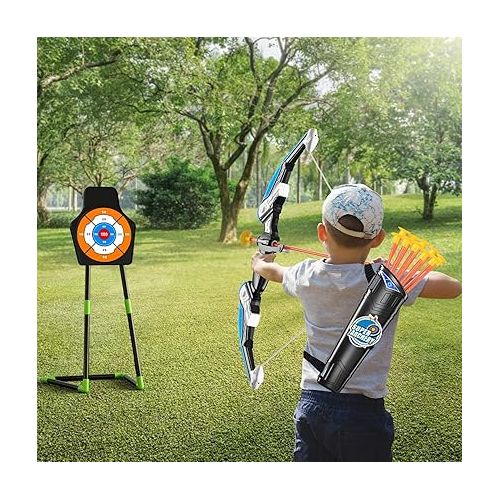  TEMI 2 Pack Archery Set - Includes 2 Bows, 20 Suction Cup Arrows & 2 Quivers & Standing Target, Outdoor Light Up Toys for Kids Boys Girls