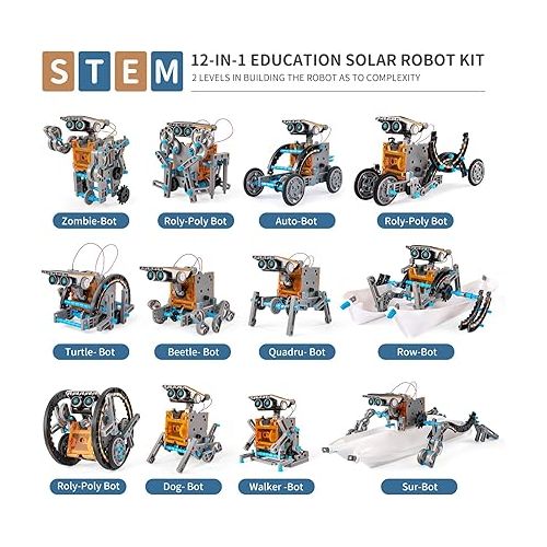  TEMI STEM Solar Robot Kit for Kids, 12-in-1 Educational STEM Science Experiment Toys, Solar Powered Building Kit DIY for 8 9 10 11 12 13 Years Old Kids Boys & Girls