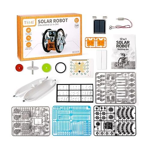  TEMI STEM Solar Robot Kit for Kids, 12-in-1 Educational STEM Science Experiment Toys, Solar Powered Building Kit DIY for 8 9 10 11 12 13 Years Old Kids Boys & Girls