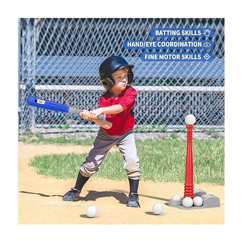  TEMI Baseball Tee, T Ball Set for Toddlers, Includes 6 Balls, Teeball Batting Tee,Pitching Machine, Outdoor Sport Toy Games for Boys & Girls, Kids Ages 3-12 Years