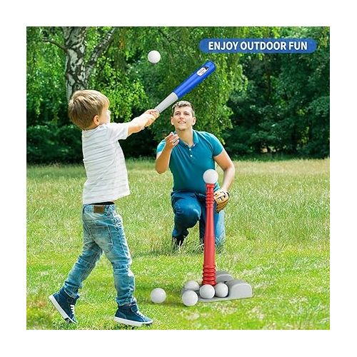  TEMI Baseball Tee, T Ball Set for Toddlers, Includes 6 Balls, Teeball Batting Tee,Pitching Machine, Outdoor Sport Toy Games for Boys & Girls, Kids Ages 3-12 Years