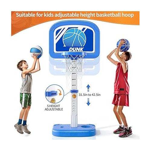  TEMI Swimming Pool Basketball Hoop, Adjustable Poolside Hoops with 4 Balls and Pump, Indoor Outdoor Basketball Game for Toddler Kids, Summer Swimming Pool Water Game Gifts for Kids Boys Girls