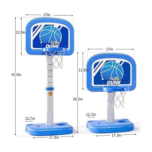  TEMI Swimming Pool Basketball Hoop, Adjustable Poolside Hoops with 4 Balls and Pump, Indoor Outdoor Basketball Game for Toddler Kids, Summer Swimming Pool Water Game Gifts for Kids Boys Girls