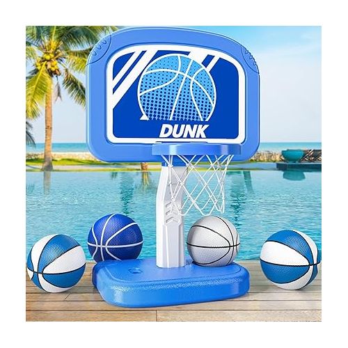  TEMI Swimming Pool Basketball Hoop, Adjustable Poolside Hoops with 4 Balls and Pump, Indoor Outdoor Basketball Game for Toddler Kids, Summer Swimming Pool Water Game Gifts for Kids Boys Girls