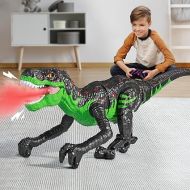 TEMI Large Remote Control Bionic Dinosaur Toy for Kids 3-12, Realistic Mist Spray Electric Walking Jurassic T-rex, RC Dino Robot Toy with Light & Roar, Gift for Toddlers Boys Girls 4-7