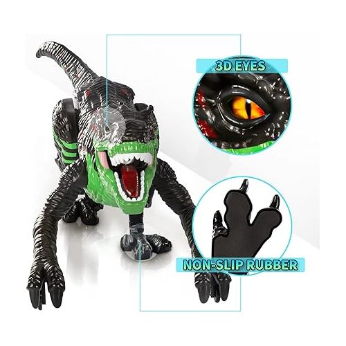  TEMI Large Remote Control Bionic Dinosaur Toy for Kids 3-12, Realistic Mist Spray Electric Walking Jurassic T-rex, RC Dino Robot Toy with Light & Roar, Gift for Toddlers Boys Girls 4-7