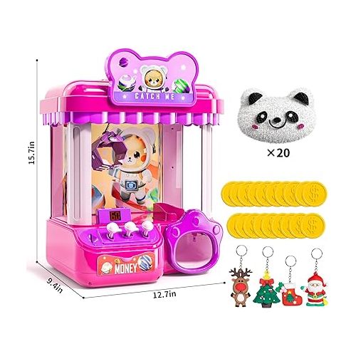  TEMI Claw Machine Toys for 3 4 5 6 7 8 Girls - Electronic Arcade Game Indoor Girls Toys Age 6-8, Candy Prize Dispenser Vending Machine Toys w/ 20 Plush, 4 Christmas Toys, Birthday Gift for Boys Kids
