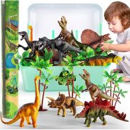 TEMI Dinosaur Toys for Kids 3-5, Realistic Jurassic Dinosaurs Figures with Play Mat & Trees to Create a Dino World Includes T-rex, Triceratops, Velociraptor, Gift for Toddler Boys & Girls 2 3 4 5 6 7