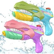 TEMI 2 Pack T-rex Dinosaur Water Blasters for Kids, Long-Range Shooting Pump Action Squirt Water Guns for Boys and Girls 3 4 5 6 7 8+ Years, Outdoor Toys Summer Fighting Game for Pool/Beach/Party