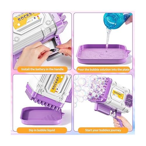  TEMI Bubble Machine Gun for Kids, 86 Holes Bubble Gun Bubbles Kids Toys for Boys Girls Age 3 4 5 6 7 8 9 10 11 12 Years Old, Summer Toy Gift for Outdoor Indoor Birthday Wedding Party