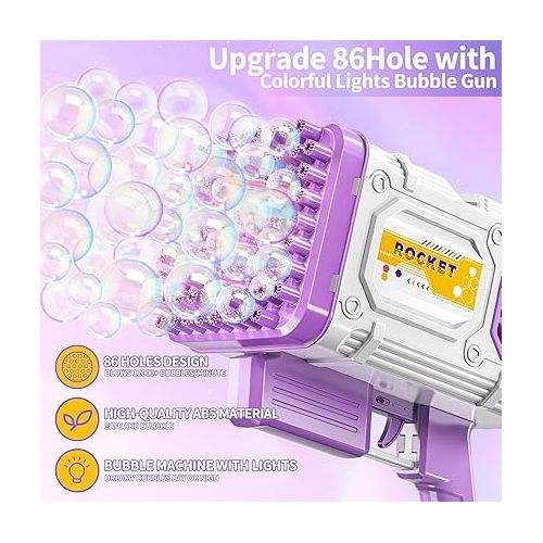  TEMI Bubble Machine Gun for Kids, 86 Holes Bubble Gun Bubbles Kids Toys for Boys Girls Age 3 4 5 6 7 8 9 10 11 12 Years Old, Summer Toy Gift for Outdoor Indoor Birthday Wedding Party