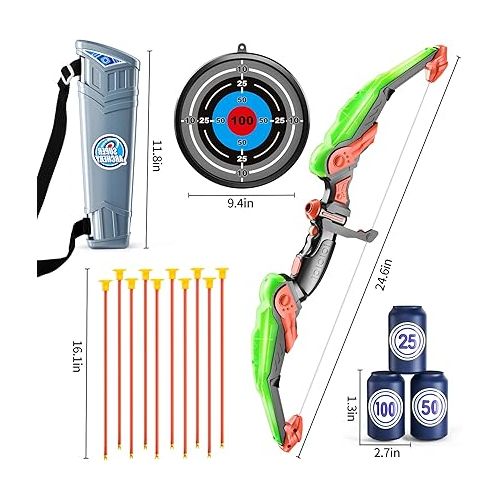  TEMI Bow and Arrow for 3 4 5 6 7 8 9 10 Year Old Kids Boys, LED Light Up Archery Toy with 10 Suction Cup Arrows, 4 Target & Quiver, Indoor Outdoor Activity Toys, Birthday Gift Toys for Kids Boys Girls