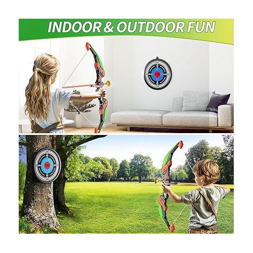  TEMI Bow and Arrow for 3 4 5 6 7 8 9 10 Year Old Kids Boys, LED Light Up Archery Toy with 10 Suction Cup Arrows, 4 Target & Quiver, Indoor Outdoor Activity Toys, Birthday Gift Toys for Kids Boys Girls