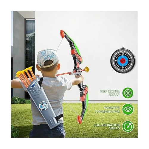  TEMI Bow and Arrow for 3 4 5 6 7 8 9 10 Year Old Kids Boys, LED Light Up Archery Toy with 10 Suction Cup Arrows, 4 Target & Quiver, Indoor Outdoor Activity Toys, Birthday Gift Toys for Kids Boys Girls