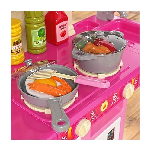  TEMI Pretend Food Kitchen Toys for Kids Ages 4-8, Kitchen Set for Toddlers 1-3, Play Kitchen Accessories w/Real Sounds Light, for Boys, Girls