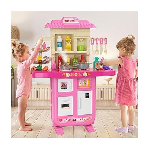  TEMI Pretend Food Kitchen Toys for Kids Ages 4-8, Kitchen Set for Toddlers 1-3, Play Kitchen Accessories w/Real Sounds Light, for Boys, Girls