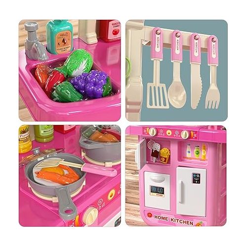  TEMI Pretend Food Kitchen Toys for Kids Ages 4-8, Kitchen Set for Toddlers 1-3, Play Kitchen Accessories w/Real Sounds Light, for Boys, Girls