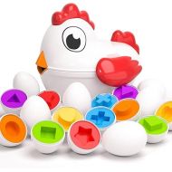 TEMI Toddler Chicken Easter Eggs Toys - Color Matching Game Shape Sorter with 6 Toy Eggs for Kids, Fine Motor Skills Sensory Toys, Montessori Educational Gifts for 3 4 5 6 Girls Boys Baby