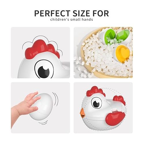  TEMI Toddler Chicken Easter Eggs Toys - Color Matching Game Shape Sorter with 6 Toy Eggs for Kids, Fine Motor Skills Sensory Toys, Montessori Educational Gifts for 3 4 5 6 Girls Boys Baby