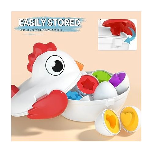  TEMI Toddler Chicken Easter Eggs Toys - Color Matching Game Shape Sorter with 6 Toy Eggs for Kids, Fine Motor Skills Sensory Toys, Montessori Educational Gifts for 3 4 5 6 Girls Boys Baby