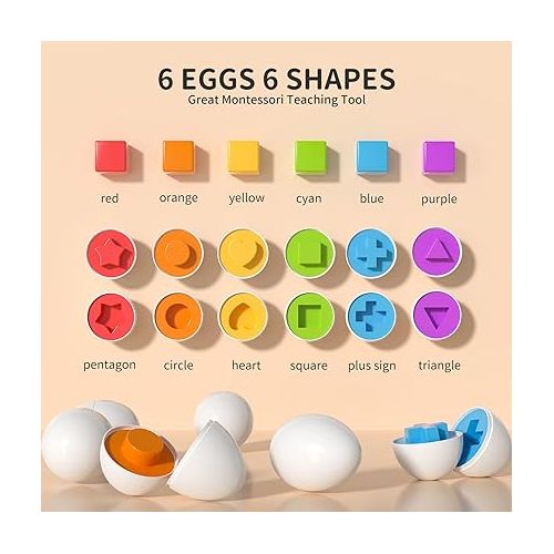  TEMI Toddler Chicken Easter Eggs Toys - Color Matching Game Shape Sorter with 6 Toy Eggs for Kids, Fine Motor Skills Sensory Toys, Montessori Educational Gifts for 3 4 5 6 Girls Boys Baby