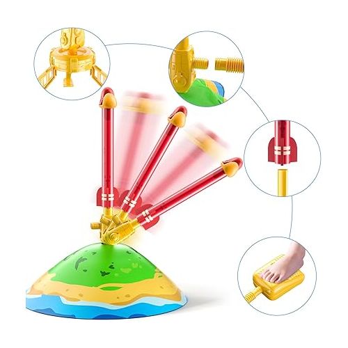  TEMI Dinosaur Rocket Launcher for Kids - 6 Dino Rockets - Launch up to 100 ft, Fun Outdoor or Indoor Kids Toy for Boys & Girls Age 3 4 5 6 7 Years Old, Dinosaur Toy, Birthday Gift for Kids Age 4-8