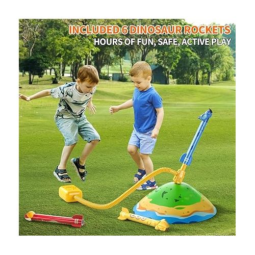  TEMI Dinosaur Rocket Launcher for Kids - 6 Dino Rockets - Launch up to 100 ft, Fun Outdoor or Indoor Kids Toy for Boys & Girls Age 3 4 5 6 7 Years Old, Dinosaur Toy, Birthday Gift for Kids Age 4-8