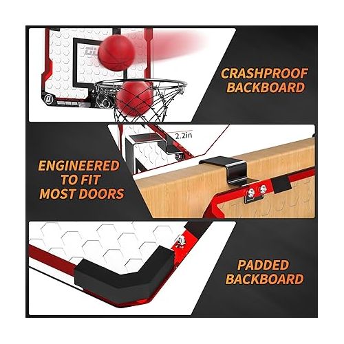  TEMI Basketball Hoop Indoor, Mini Basketball Hoop with 4 Balls, Over The Door Basketball Hoop for Kids and Adults, Basketball Toys for Boys Girls Age 3 4 5 6 7 8 9 10 11 12 - Kids & Teens Gift Ideas