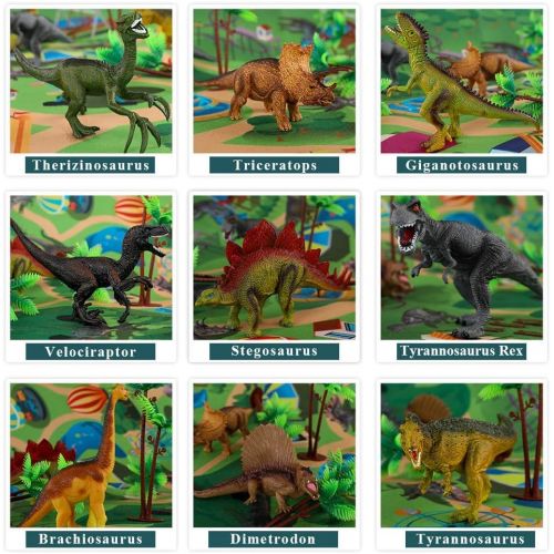  [아마존핫딜][아마존 핫딜] TEMI Dinosaur Toy Figure w/ Activity Play Mat & Trees, Educational Realistic Dinosaur Playset to Create a Dino World Including T-Rex, Triceratops, Velociraptor, Perfect Gifts for K