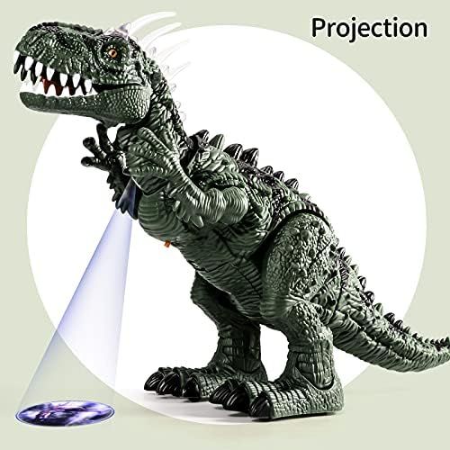  TEMI Electronic Walking Dinosaur with Projection, Flashing Horns and Can Lay Eggs, Jurassic Tyrannosaurus Roars, Moves Mouth and Wags Tail, Battery Powered Robotic T Rex Toy for Bo
