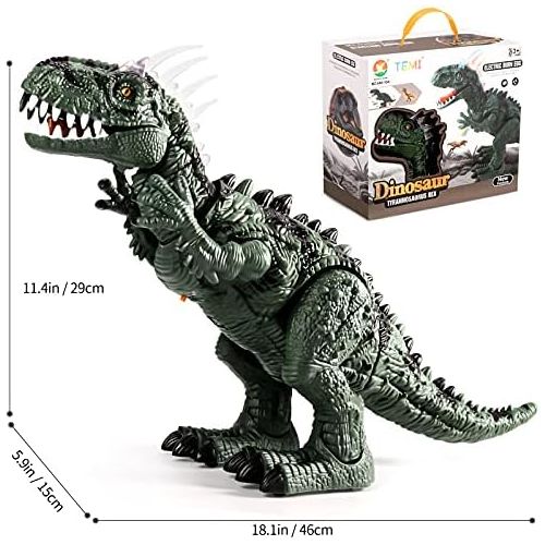  TEMI Electronic Walking Dinosaur with Projection, Flashing Horns and Can Lay Eggs, Jurassic Tyrannosaurus Roars, Moves Mouth and Wags Tail, Battery Powered Robotic T Rex Toy for Bo