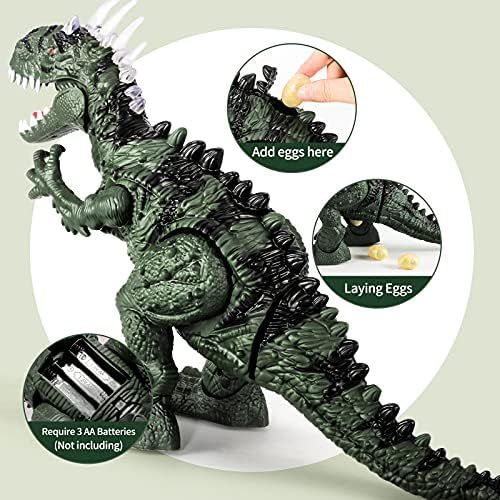  TEMI Electronic Walking Dinosaur with Projection, Flashing Horns and Can Lay Eggs, Jurassic Tyrannosaurus Roars, Moves Mouth and Wags Tail, Battery Powered Robotic T Rex Toy for Bo