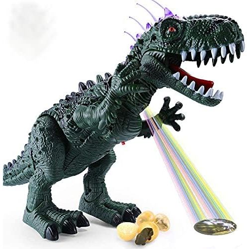  TEMI Electronic Walking Dinosaur with Projection, Flashing Horns and Can Lay Eggs, Jurassic Tyrannosaurus Roars, Moves Mouth and Wags Tail, Battery Powered Robotic T Rex Toy for Bo